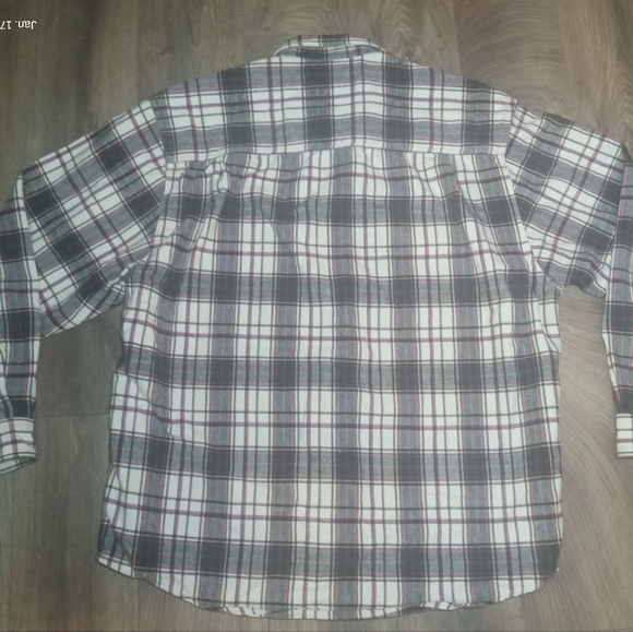Eddie Bauer Off White, Red & Grey Plaid Flannel Button Down Shirt L/G - Picture 2 of 11